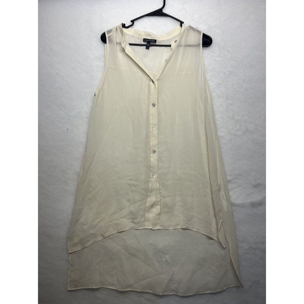 100% Silk Eileen Fisher Button-Down Blouse Sheer Office Wear Medium - Picture 2 of 6